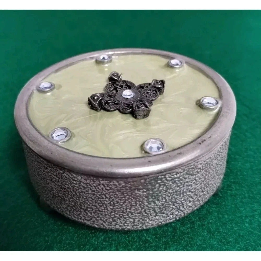 Z Gallerie AXC Metal Trinket Box with Moss Green Enameled & Jeweled Lid 3